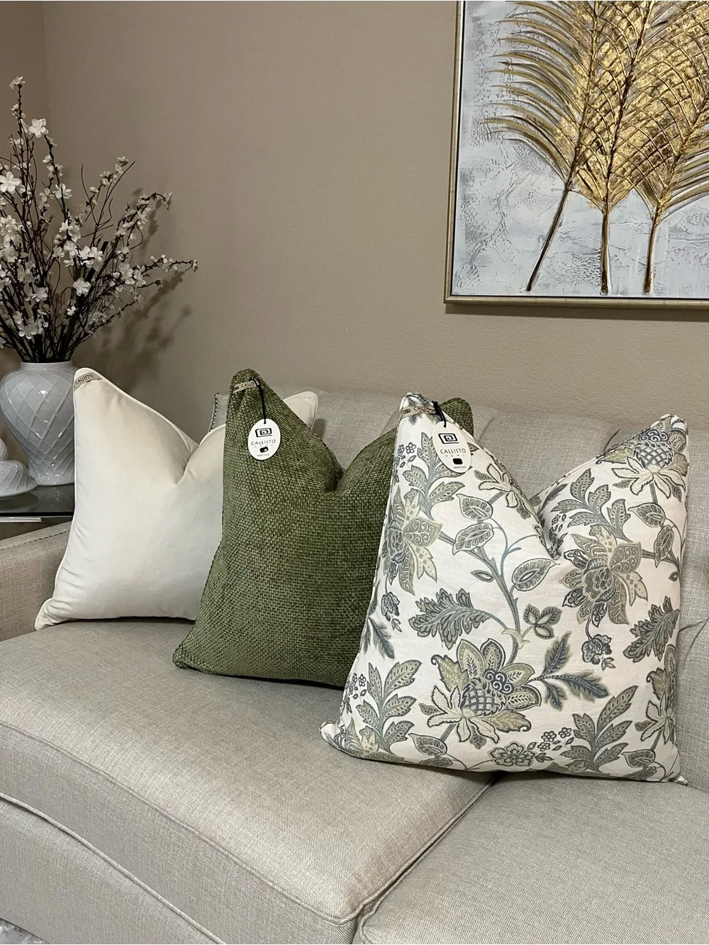 1-NWT CALLISTO HOME  GREEN JACOBEANS FLORAL DESIGN DECORATIVE PILLOW(T00871F11)
